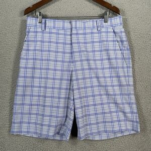 Tiger Woods Collection Golf Shorts‎ Mens Size 32 M Athletic Blue Plaid Pockets